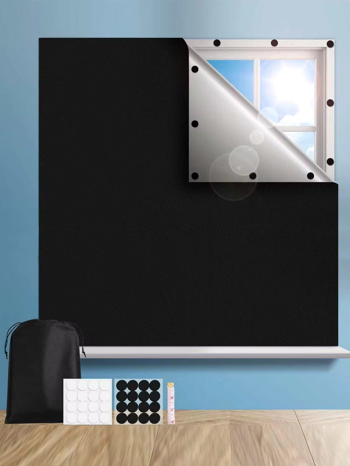 1set Plain Color Blackout Curtain, Modern Black Polyester Portable Blackout Curtain For Household